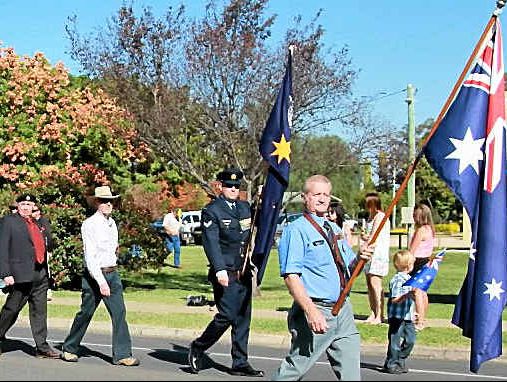 ABOVE: Killarney RSL Sub Branch member Dave Nicholls lead the Killarney Anzac Day March yesterday. ABOVE: Killarney RSL Sub Branch member Dave Nicholls lead the Killarney Anzac Day March yesterday.